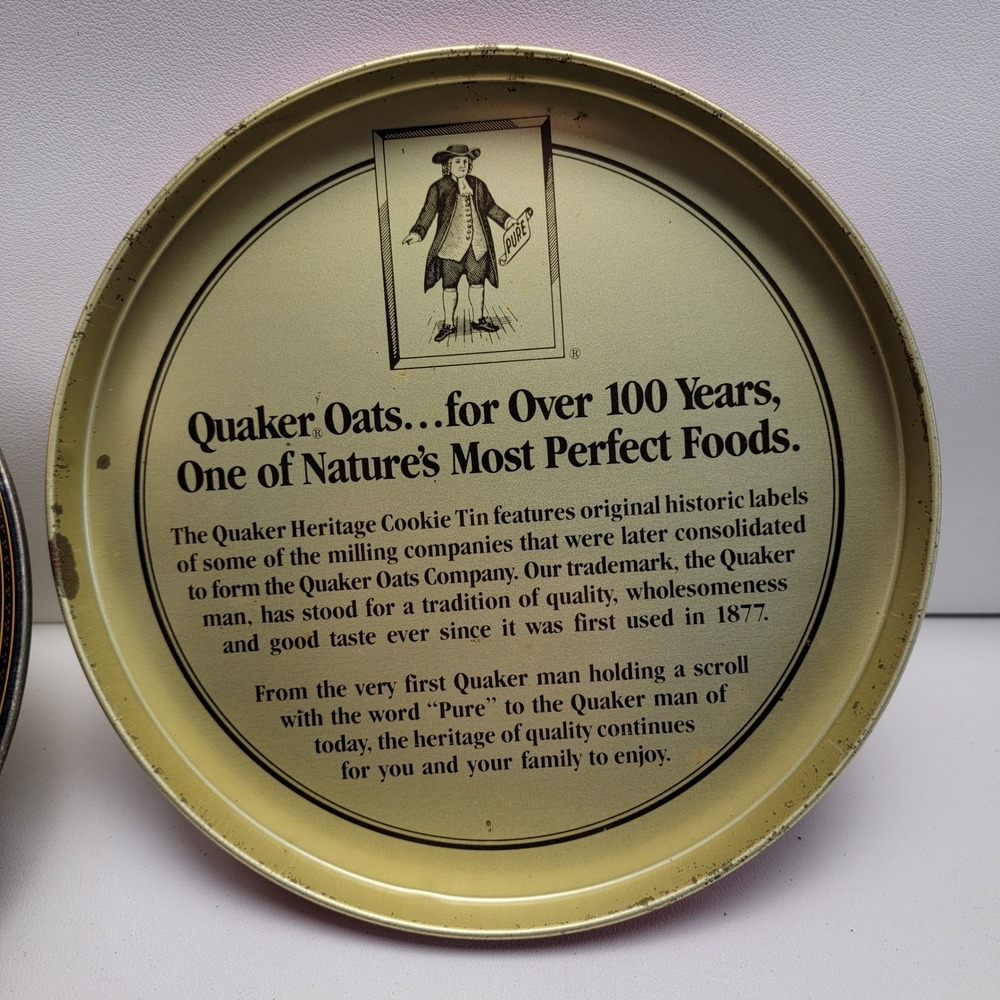 Vintage 1982 Quaker Oats Heritage Cookie Tin Limited Edition Round Container - Picture 10 of 12